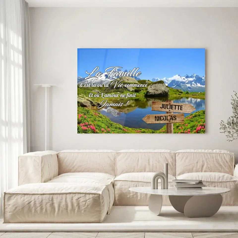 Tableau prénoms - plaine et montagne (famille) Toile Unique.fr