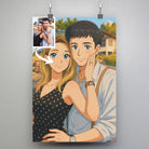 Affiche personnalisée style anime japonais manga, portrait de couple suspendu avec pinces