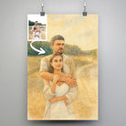 Affiche personnalisée effet peinture aquarelle, portrait de couple suspendu avec pinces