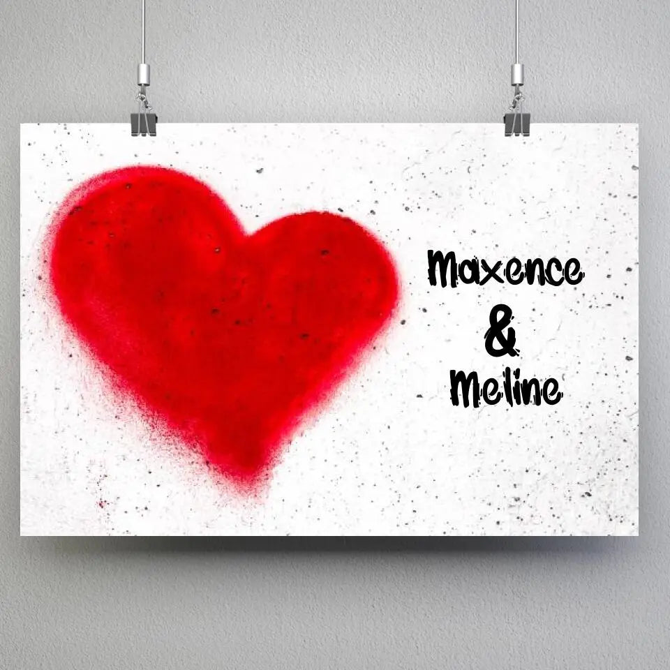 Affiche cœur mural personnalisée couple, suspendue avec pinces