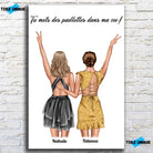 Affiche personnalisée couple de femmes, vue de face sur mur de briques blanches