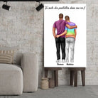 Affiche personnalisée couple hommes posée sur un meuble bas, gros plan