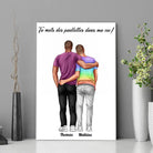 Affiche personnalisée couple hommes posée sur un meuble, décoration avec vases