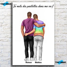 Affiche personnalisée couple hommes, vue de face sur mur de briques blanches