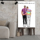 Affiche personnalisée couple hommes accrochée au mur, salon canapé beige
