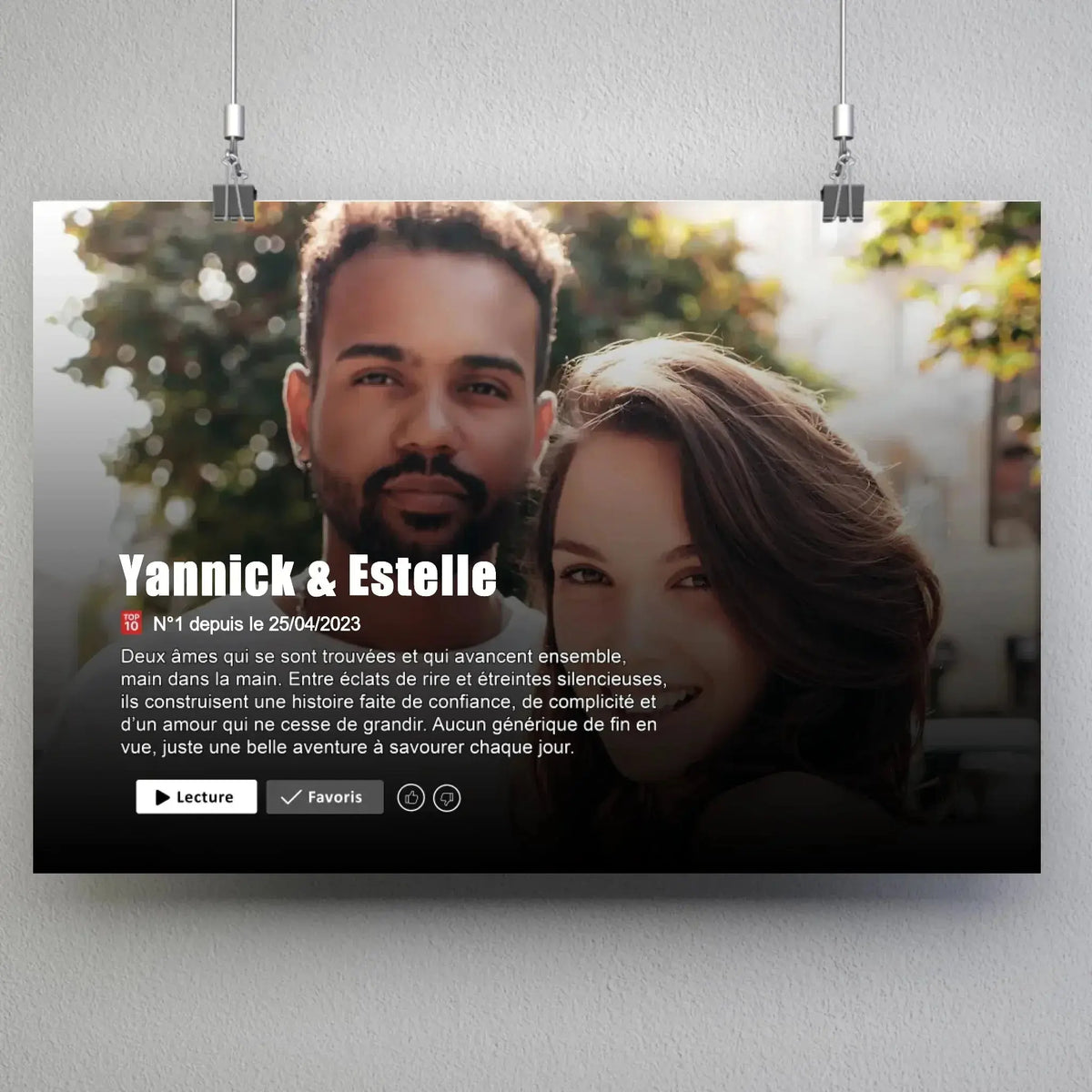 Affiche couple personnalisée netflix romantique, suspendue avec pinces