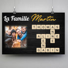 Affiche famille personnalisée Scrabble, suspendue avec pinces