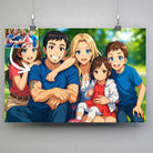 Affiche horizontale personnalisée style anime japonais manga, portrait de famille avec photo avant-après