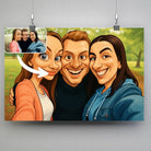 Affiche horizontale personnalisée style caricature, portrait de groupe d'amis avec photo avant-après