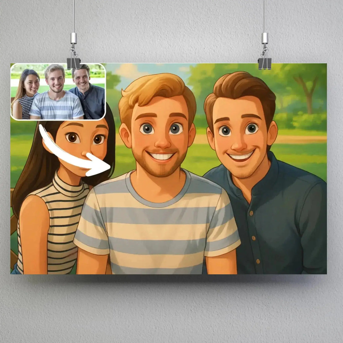 Affiche horizontale personnalisée style Disney, portrait de groupe d'amis avec photo avant-après