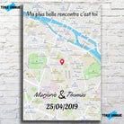 Affiche personnalisée maps style cadre total dans un cadre noir, inclinée, variante