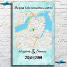 Affiche personnalisée maps style carré, vue de face sur mur de briques blanches