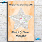 Affiche personnalisée maps style étoile dans un cadre noir, inclinée, variante