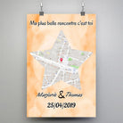 Affiche personnalisée maps style étoile, suspendue avec pinces