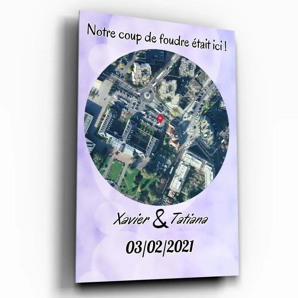 Affiche personnalisée maps style rond, exemple avec prénoms différents, plan de ville