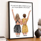 Affiche personnalisée meilleures amies posée sur un meuble bas, salon lumineux