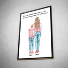 Affiche personnalisée mère et enfant dans un cadre noir, inclinée