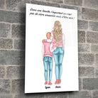 Affiche personnalisée mère et enfant dans un loft, mur de pierre grise, cadres empilés