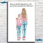Affiche personnalisée mère et enfant, vue de face sur mur de briques blanches