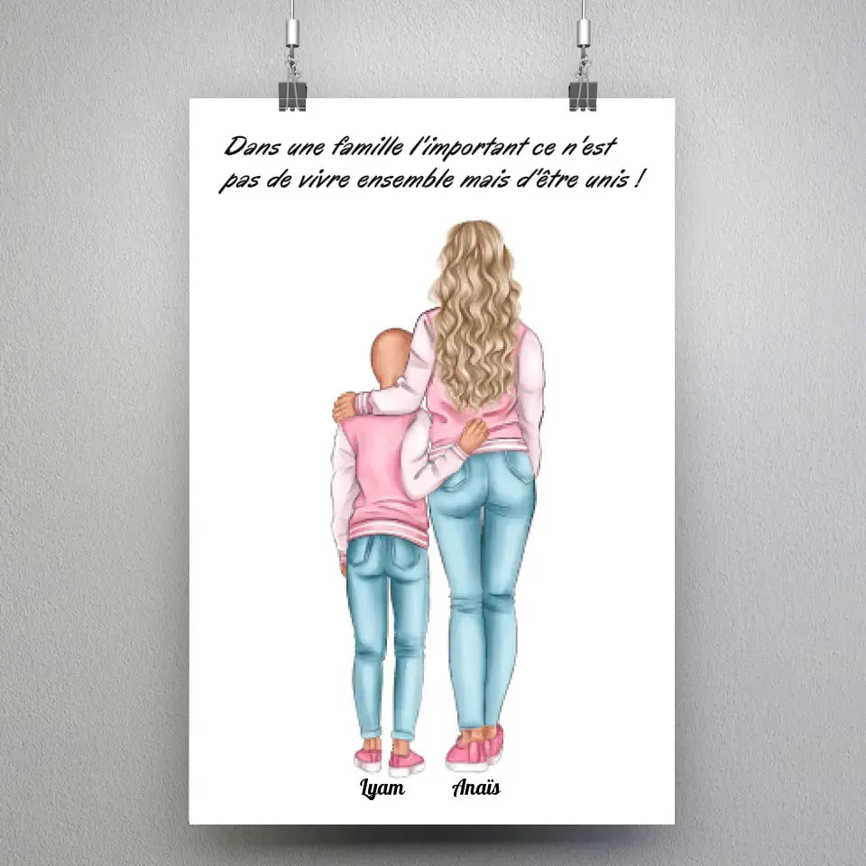 Affiche personnalisée mère et enfant, suspendue avec pinces