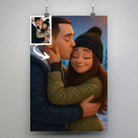 Affiche personnalisée style anime Pixar 3D, portrait de couple suspendu avec pinces