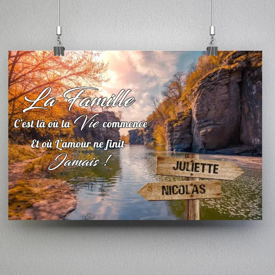 Affiche prénoms personnalisée rivière, suspendue avec pinces