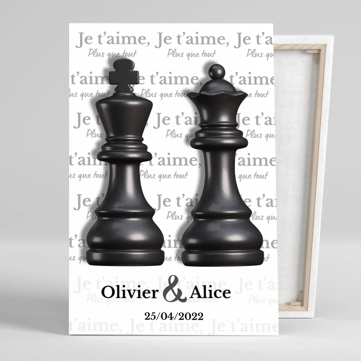 Affiche personnalisée couple Roi et Reine échiquier, gros plan incliné