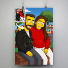 Affiche personnalisée style Simpson, portrait de couple suspendu avec pinces
