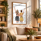 Grande affiche personnalisée couple de femmes accrochée au mur, salon bibliothèque
