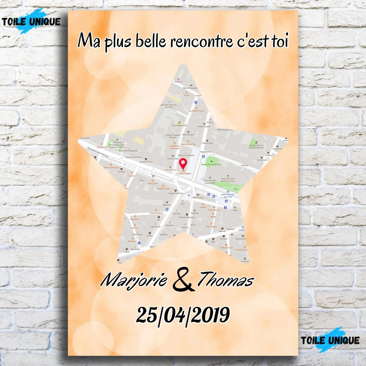 Grande affiche personnalisée maps style étoile accrochée au mur, salon bibliothèque, variante