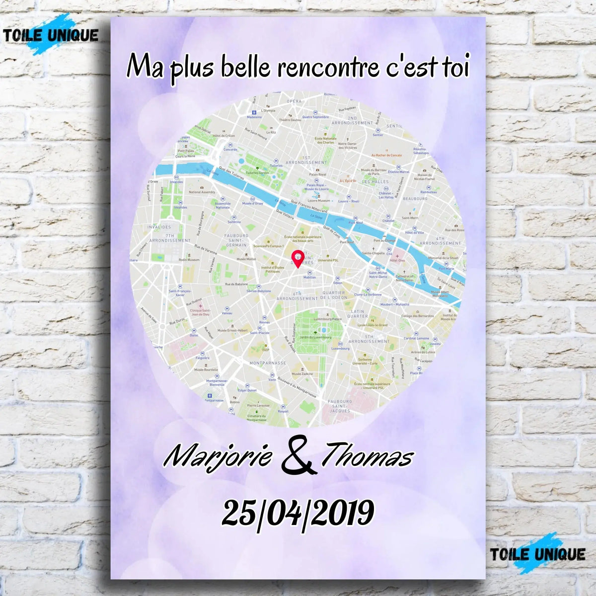 Grande affiche personnalisée maps style rond accrochée au mur, salon bibliothèque, variante