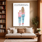 Grande affiche personnalisée mère et enfant accrochée au mur, salon bibliothèque, variante