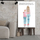 Grande affiche personnalisée mère et enfant accrochée au mur, salon lumineux