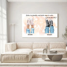 Grande toile famille personnalisée chaussures accrochée au mur, salon lumineux