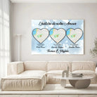 Grande toile Lieu de Rencontre personnalisée histoire de notre amour accrochée au mur, salon lumineux