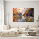Grande toile prénoms personnalisée rivière accrochée au mur, salon lumineux