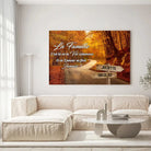 Grande toile prénoms personnalisée route d'automne accrochée au mur, salon lumineux