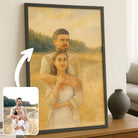 Portrait de couple personnalisé effet peinture aquarelle dans un cadre noir, photo transformée en illustration