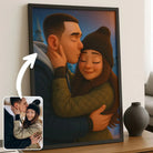 Portrait de couple personnalisé style anime Pixar 3D dans un cadre noir, photo transformée en illustration