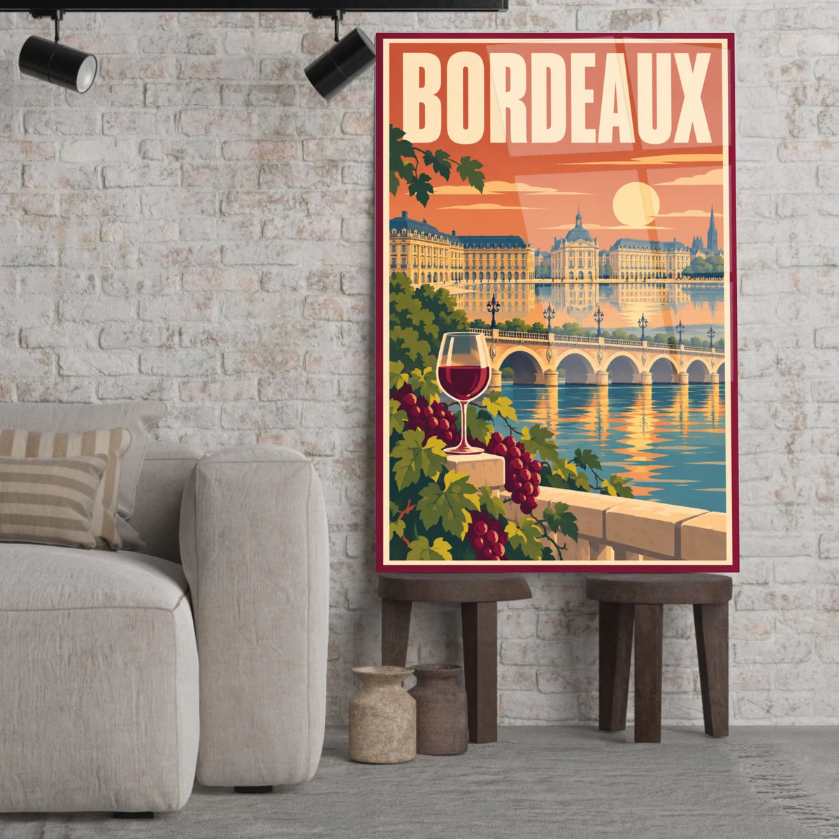 Tableau verre acrylique Bordeaux, gros plan incliné