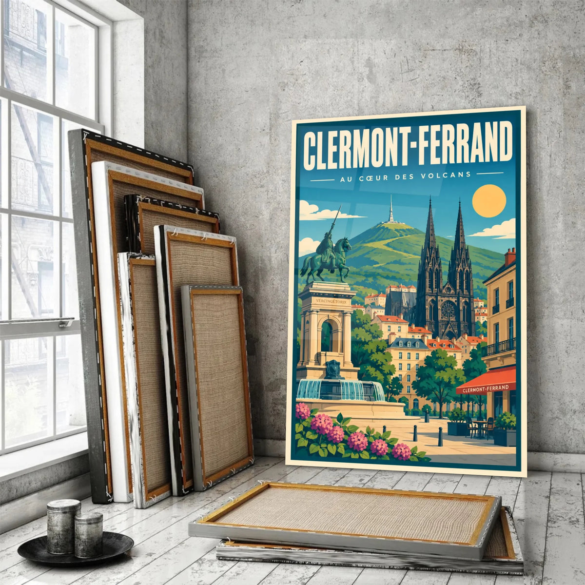 Tableau verre acrylique Clermont-Ferrand, incliné, variante
