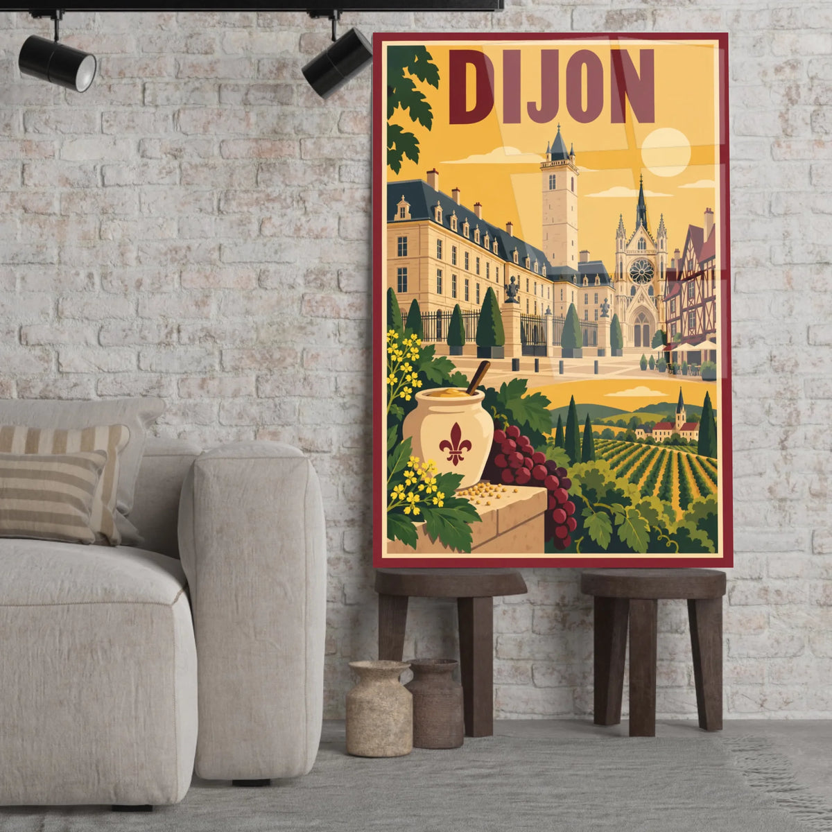 Tableau verre acrylique Dijon, gros plan incliné