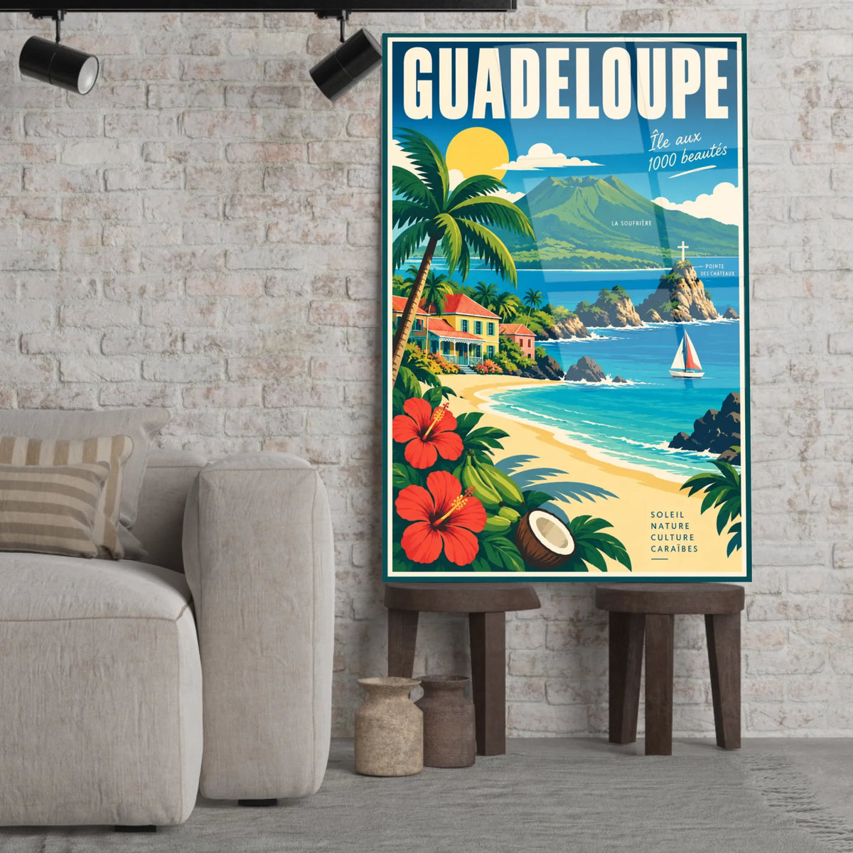 Tableau verre acrylique Guadeloupe, gros plan incliné