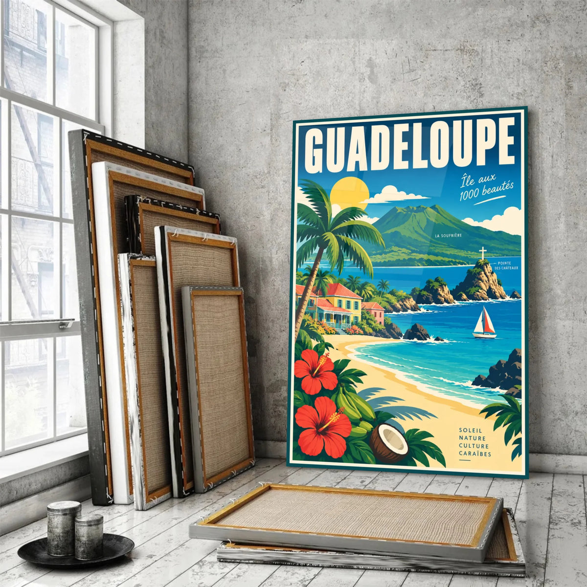Tableau verre acrylique Guadeloupe, incliné, variante