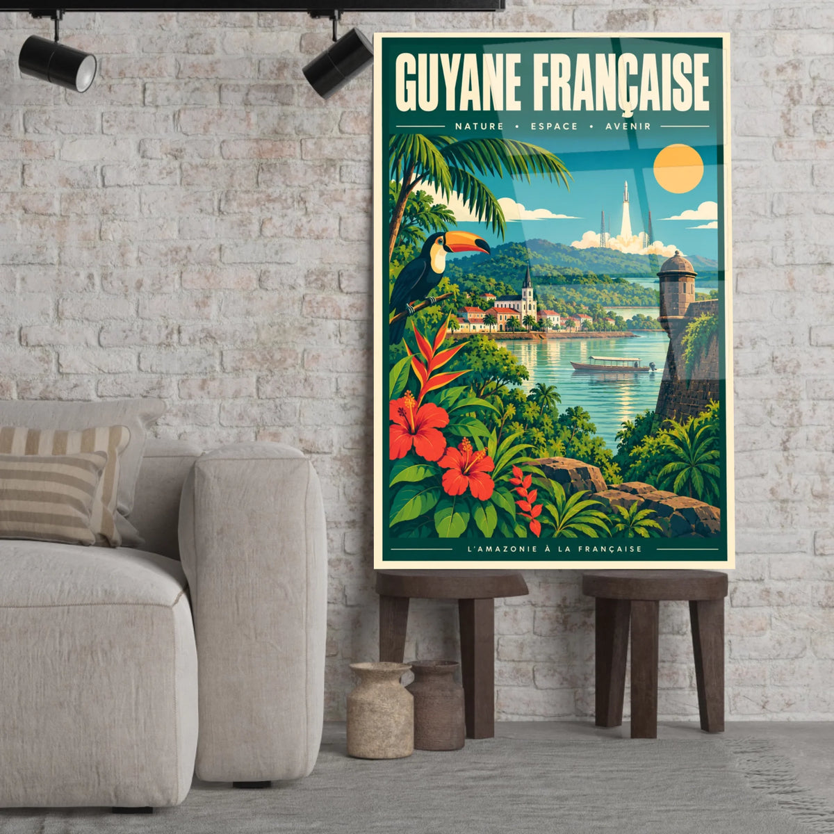 Tableau verre acrylique Guyane Française, gros plan incliné