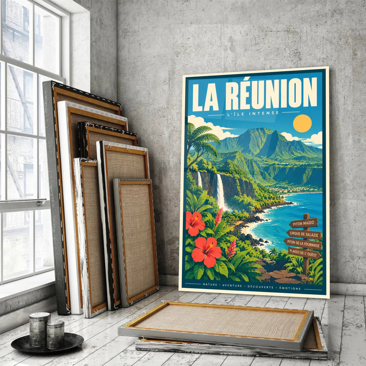 Tableau verre acrylique La Réunion, incliné, variante