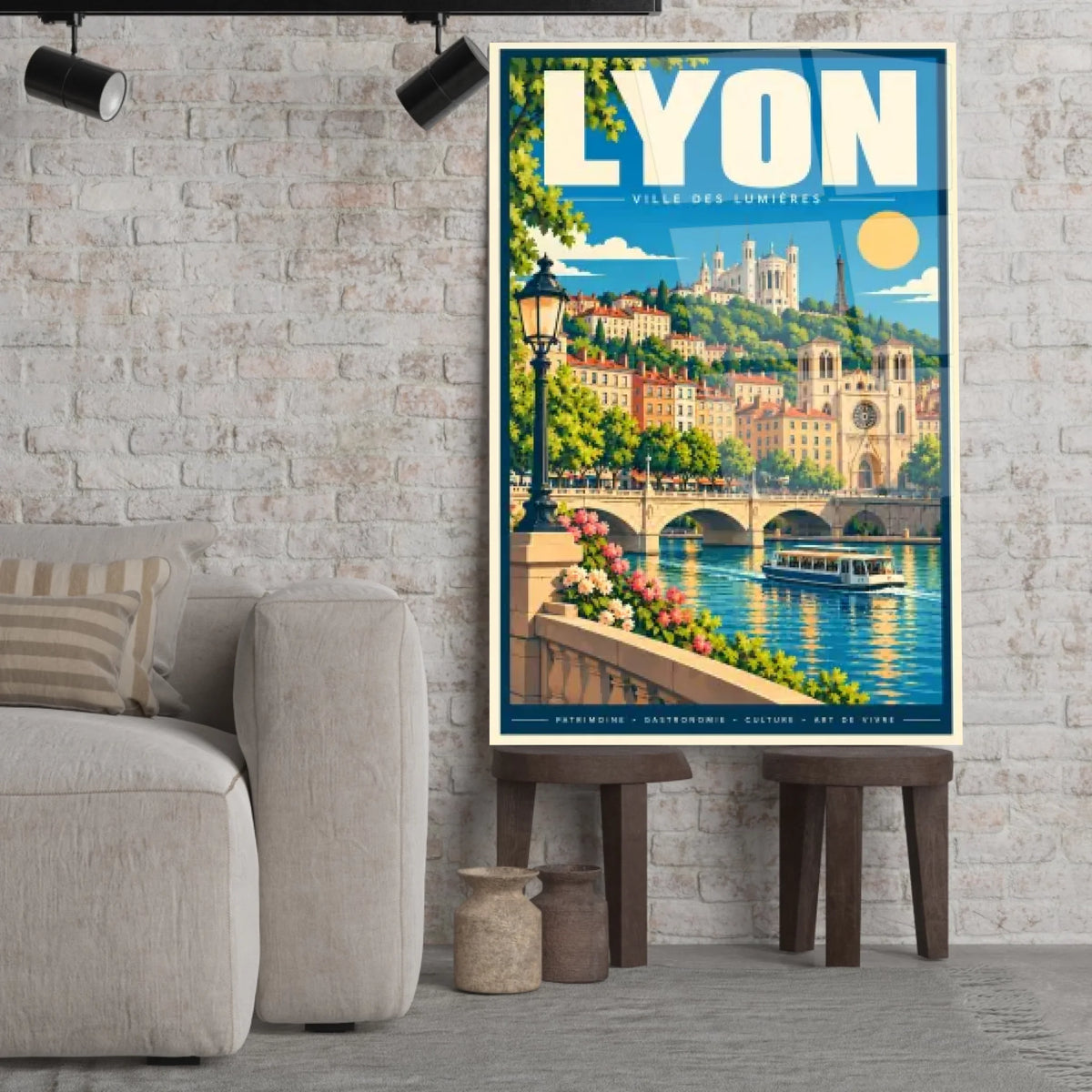 Tableau verre acrylique ville de Lyon, gros plan incliné