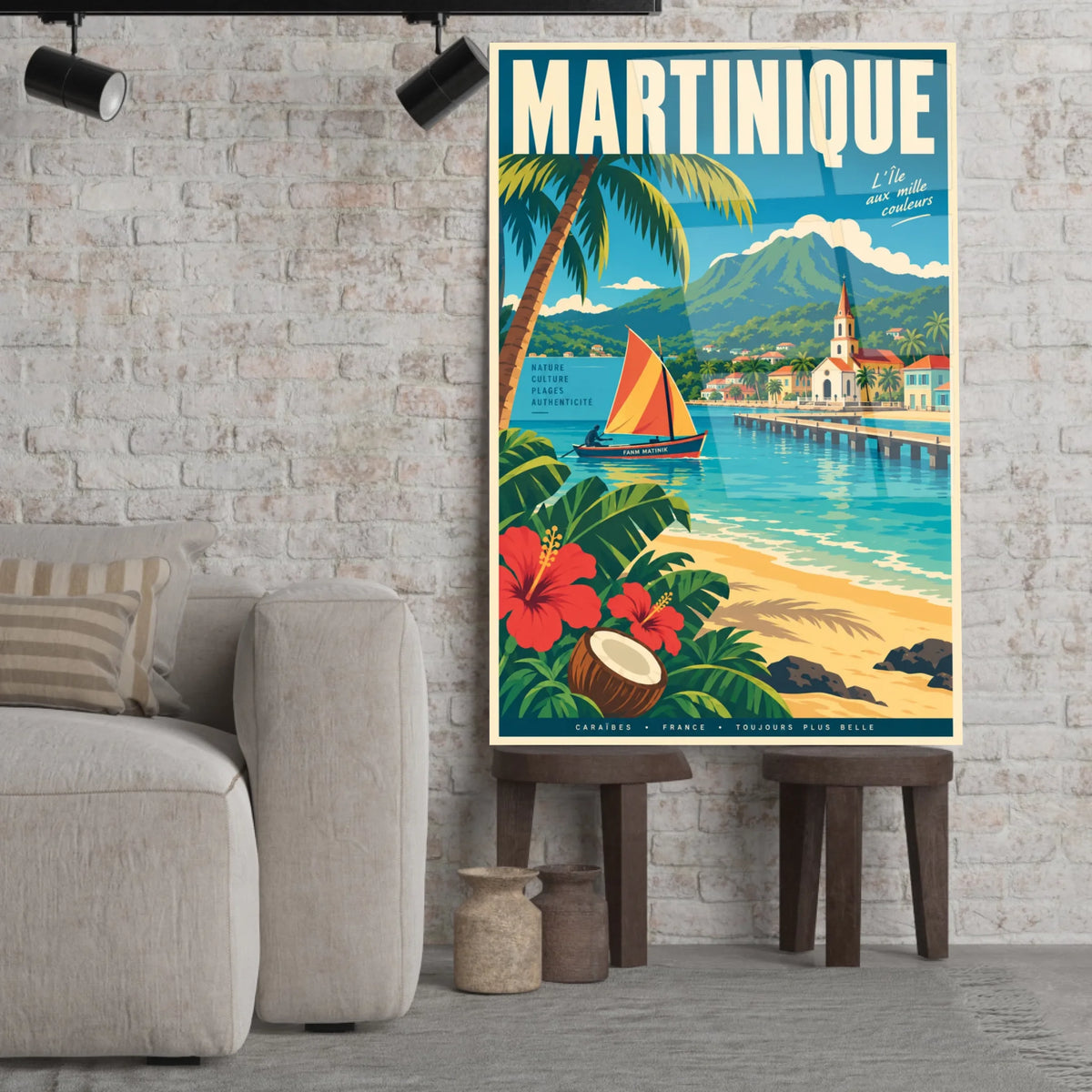 Tableau verre acrylique Martinique, gros plan incliné