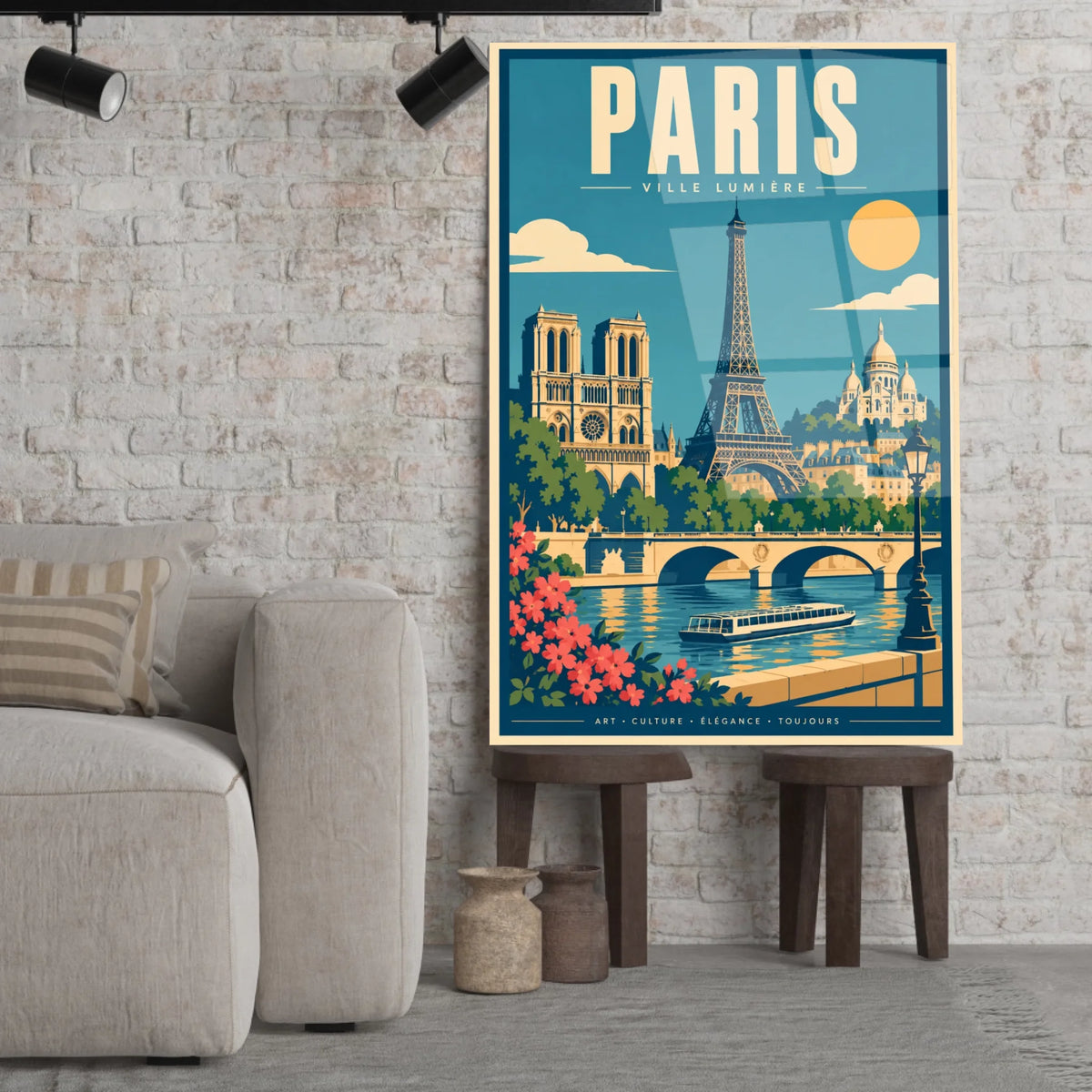 Tableau verre acrylique Paris, gros plan incliné