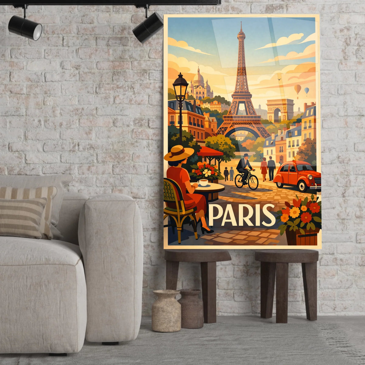 Tableau verre acrylique Paris terrasse Montmartre, gros plan incliné